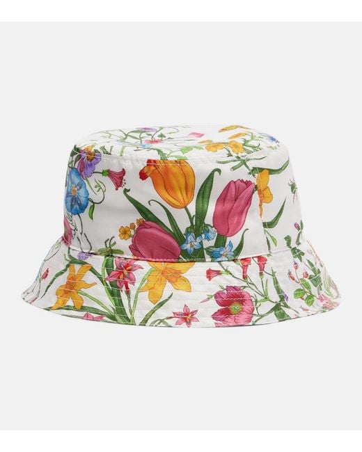 Gucci White Flora Silk Bucket Hat