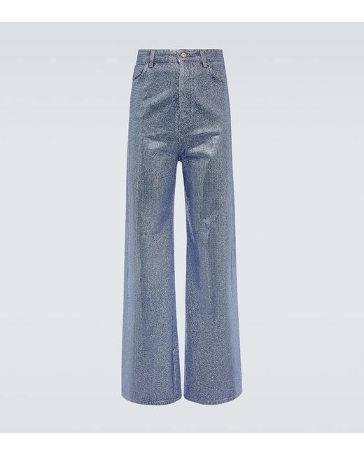 Loewe Blue Crystal-embellished Wide-leg Jeans for men