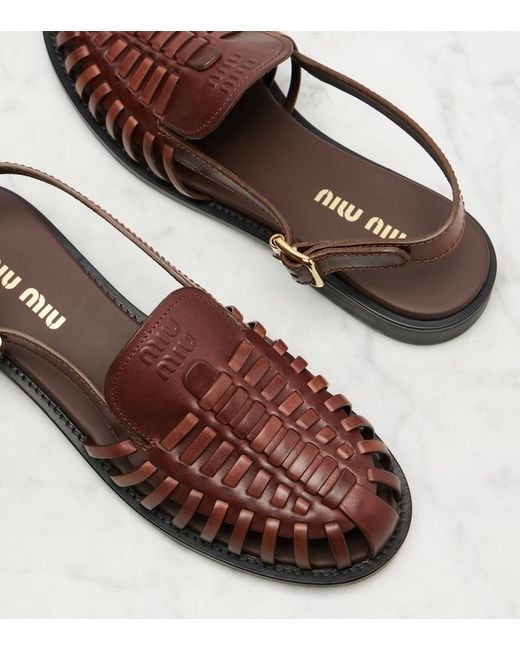 Miu Miu Brown Leather Slingback Fisherman Sandals