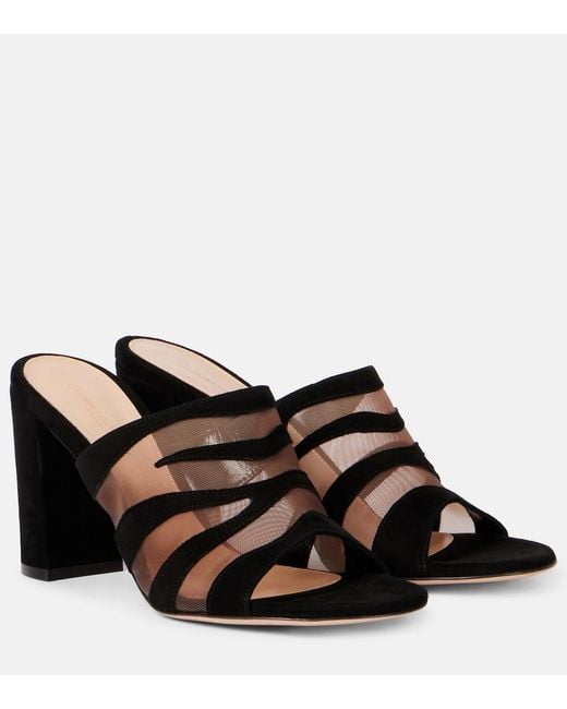 Gianvito Rossi Brown Suede And Mesh Mules