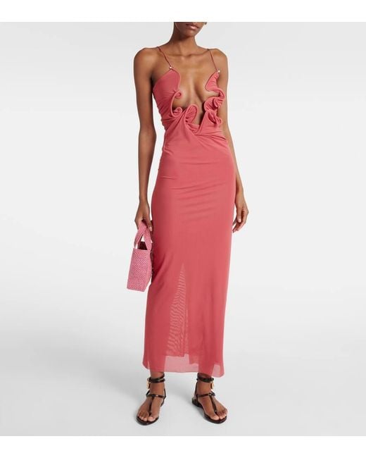 Christopher Esber Red Molded Venus Cutout Mesh Maxi Dress