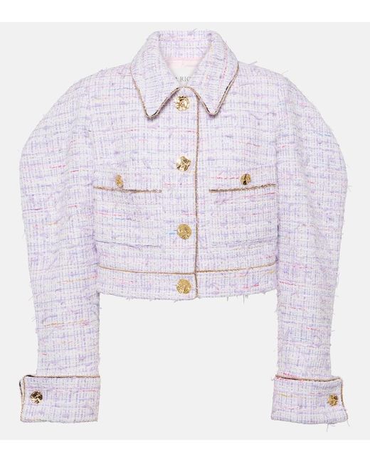 Nina Ricci Blue Cropped Cotton-blend Tweed Jacket