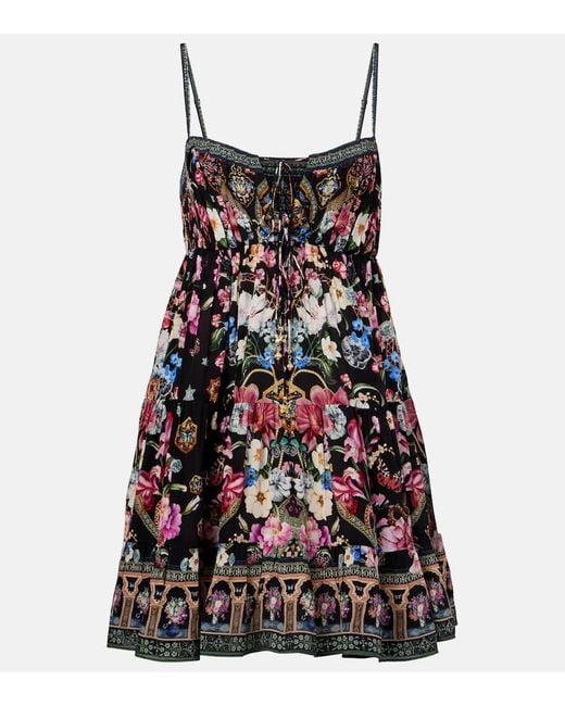 Vestido Corto De Seda Con Cristales Camilla de color Black