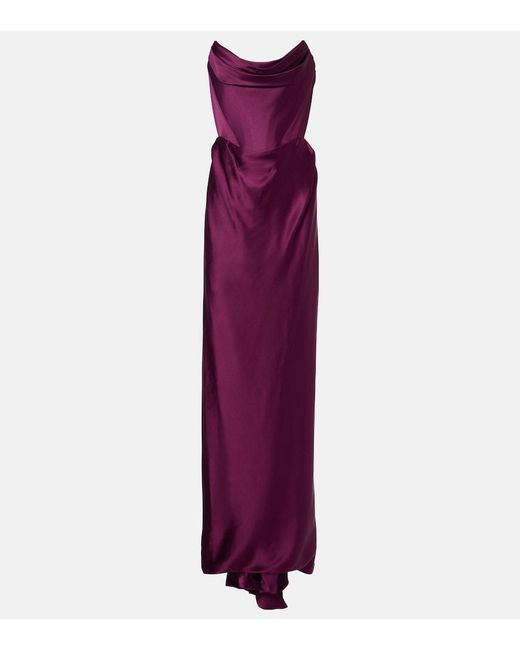 Vivienne Westwood Purple Galaxy Draped Crepe Satin Bustier Gown