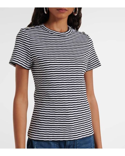 Veronica Beard White Draya Striped Cotton-Blend T-Shirt
