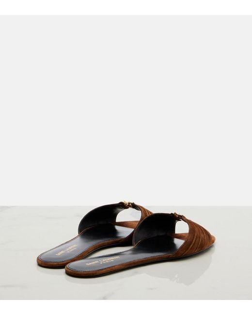 Saint Laurent Brown Cassandre Suede Slides
