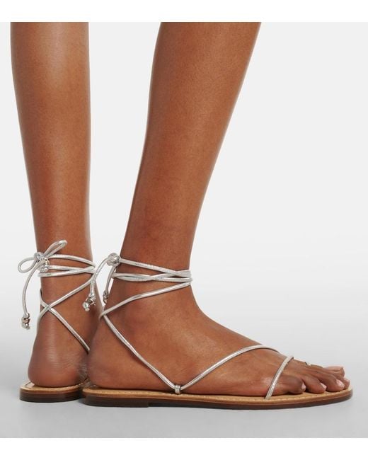 Amanu White Karima Metallic Leather Sandals