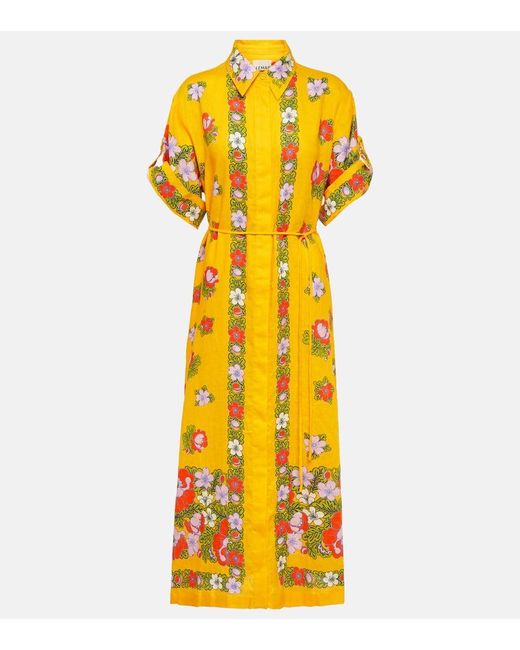 ALÉMAIS Yellow Bedrucktes Hemdblusenkleid aus Leinen
