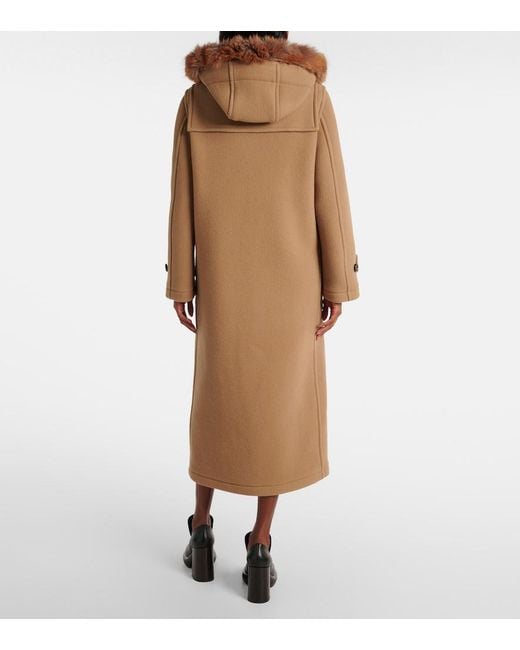 Burberry Natural Faux Fur-Trimmed Wool Coat