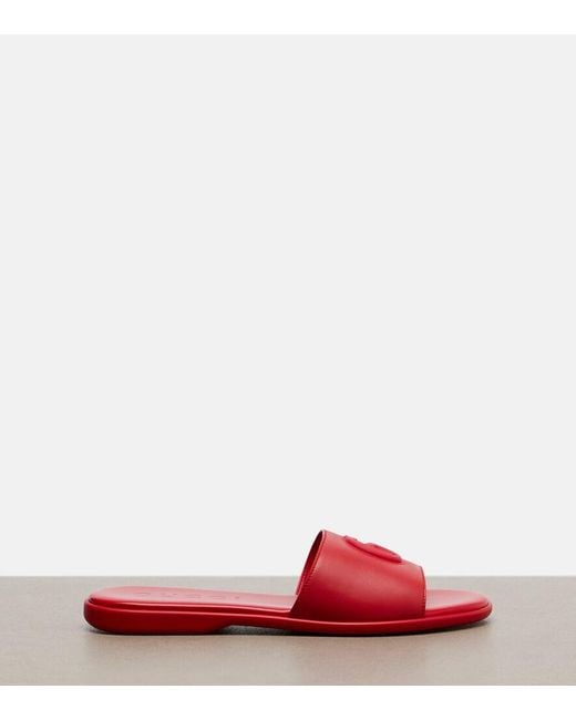 Gucci Red Double G Leather Slides