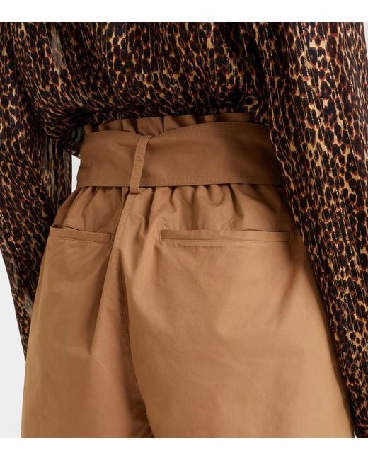 Shorts De Algodon Con Cinturon Saint Laurent de color Natural