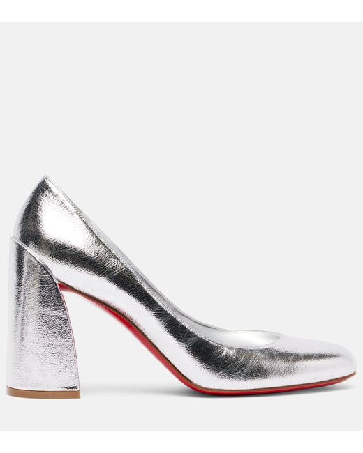 Christian Louboutin White Miss Sab 85 Metallic Leather Pumps