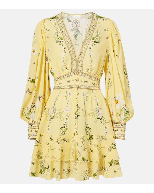 Camilla Yellow Floral Silk Crepe Minidress