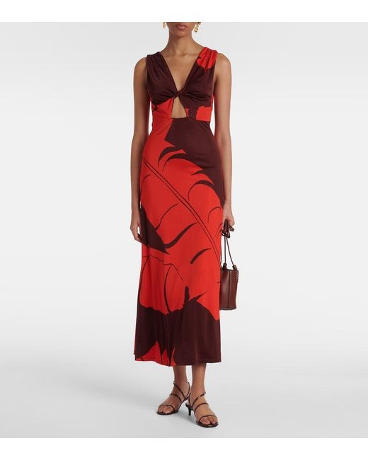 Johanna Ortiz Red Printed Jersey Maxi Dress