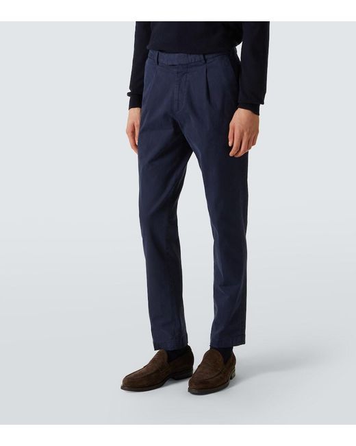 Thom Sweeney Blue Cotton Straight Pants for men