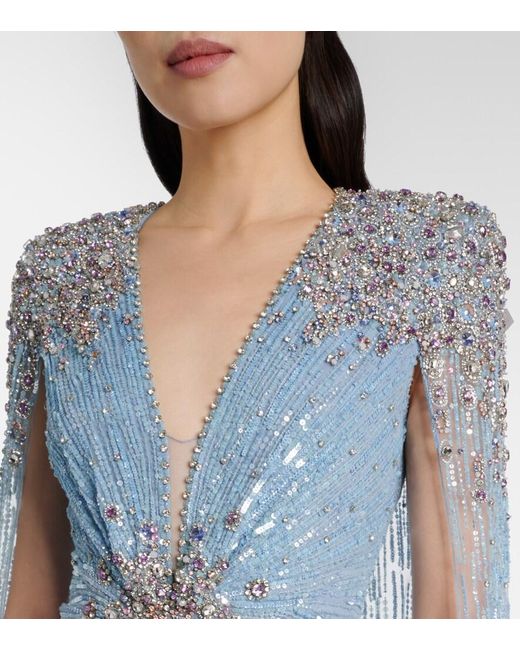 jenny packham light blue dress Jenny Packham Thea Embellished Cape Maxi Dress