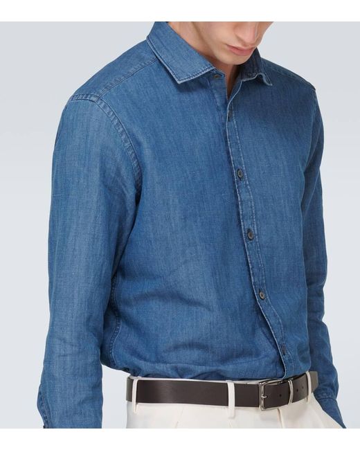 Zegna Blue Cotton And Linen Shirt for men