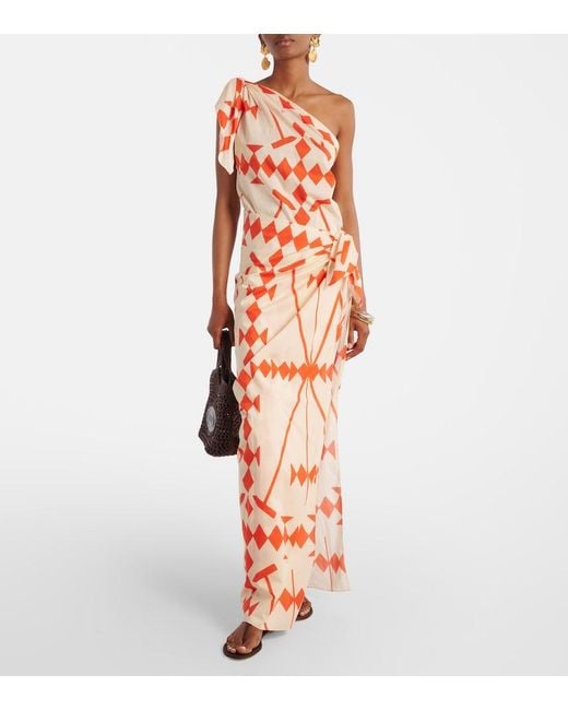 Johanna Ortiz Orange Printed Cotton Poplin Midi Dress