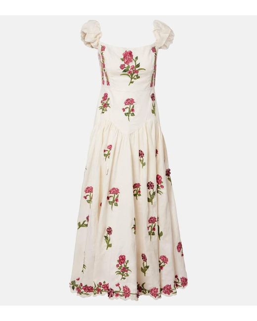 Agua Bendita Natural Siembra Embroidered Linen Maxi Dress