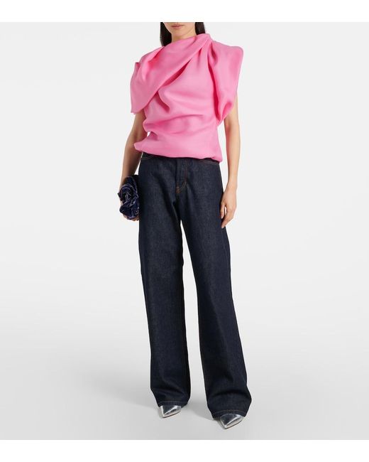 Dries Van Noten Pink Draped Silk Satin Top