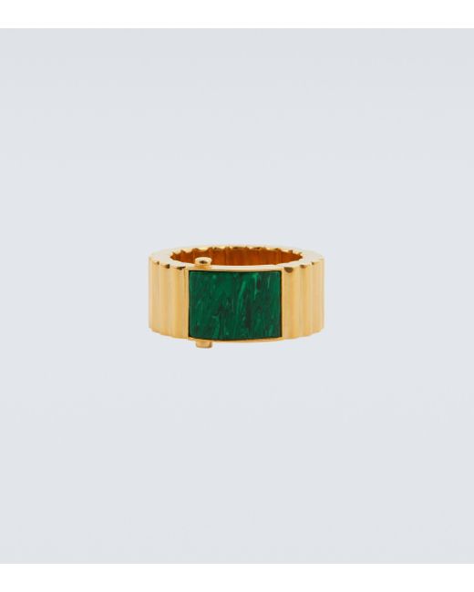 Bottega Veneta Green 18kt Gold-plated Sterling Silver And Malachite Ring for men