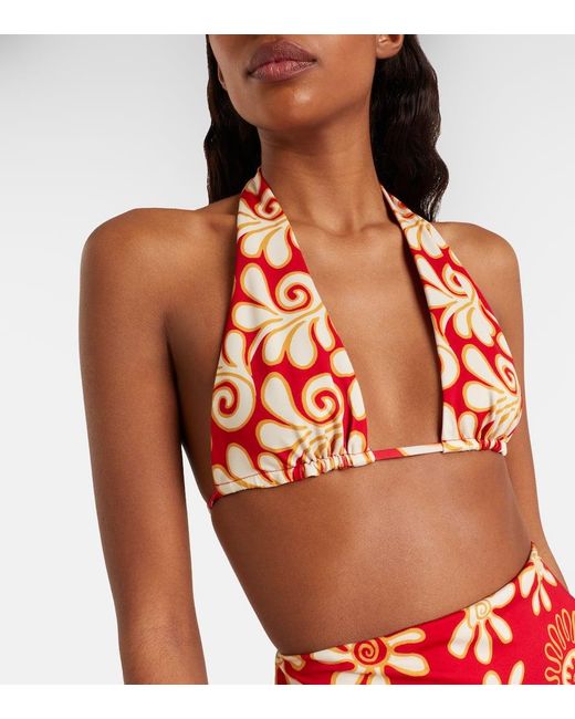 Cala De La Cruz Red Priscilla Printed Bikini Top