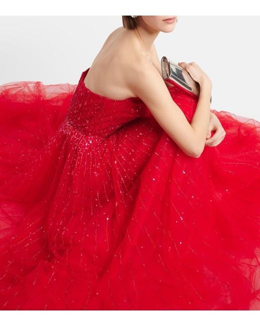 Vestido de fiesta de tul adornado Monique Lhuillier de color Red