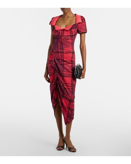 Vivienne Westwood Red Long Monday Checked Cotton Polo Dress