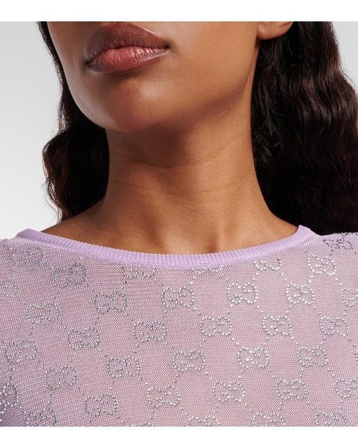 Gucci Purple Gg Crystal Silk Top