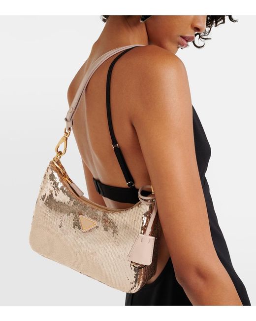 Prada Metallic Re-Edition Mini Sequined Shoulder Bag