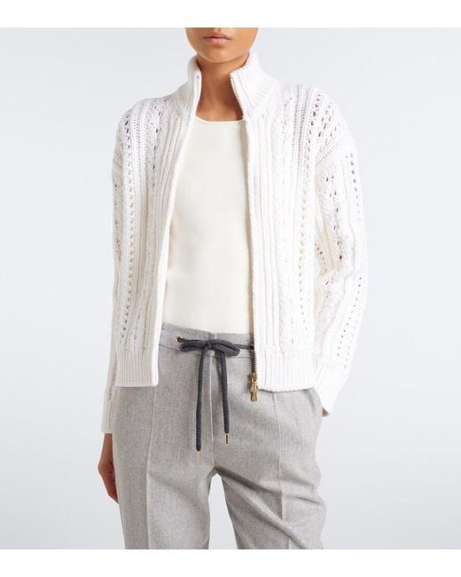 Eleventy White Wool Zip-Up Cardigan