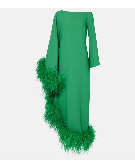 ‎Taller Marmo Green Ubud Extravaganza Feather-Trimmed Gown