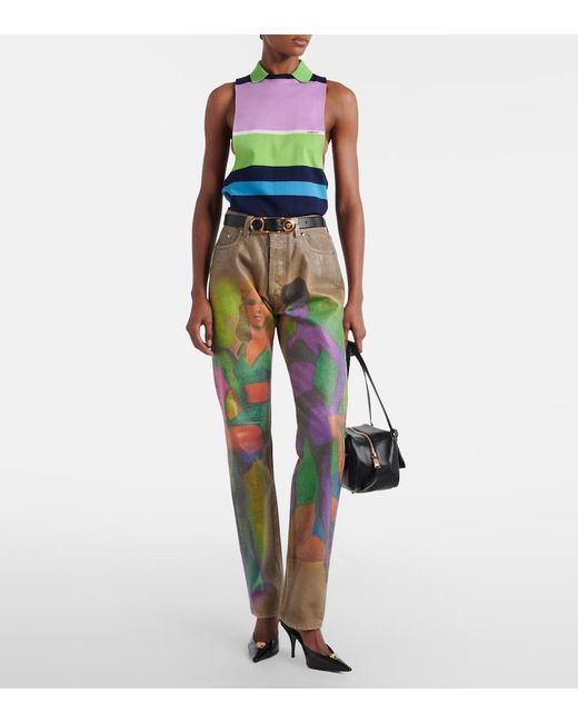 Versace Green Printed Straight Jeans
