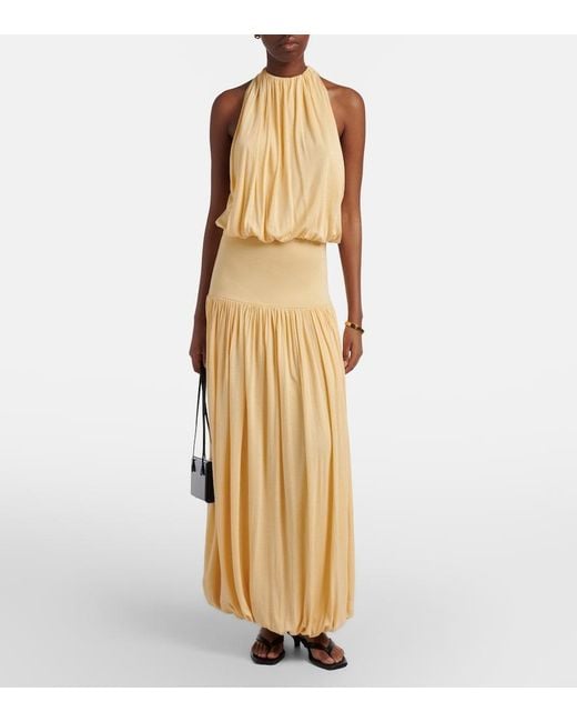Totême Metallic Gathered Jersey Maxi Dress