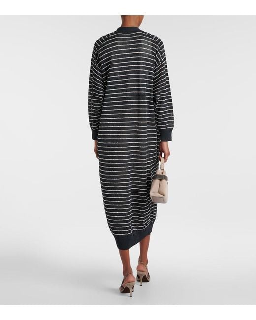 Brunello Cucinelli Gray Dazzling Striped Cotton Cardigan