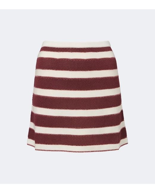 Eres Red Intervalle Knitted Striped Cotton-Blend Lame Miniskirt