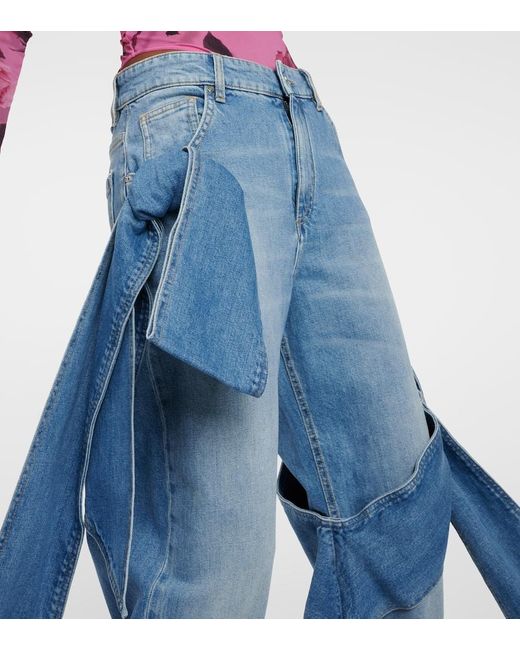 Jeans rectos de tiro alto con lazos Blumarine de color Blue