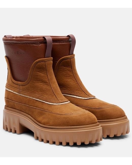 Hogan Brown Shearling-Lined Leather Ankle Boots