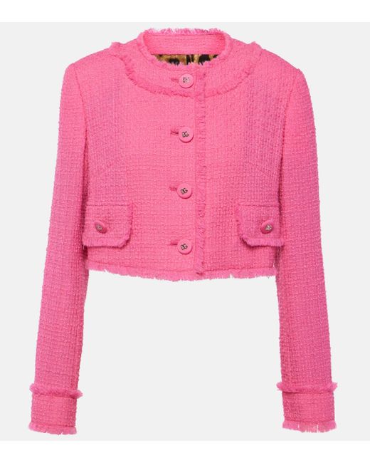 Veste raccourcie Raschel en tweed de laine melangee Dolce & Gabbana en coloris Pink