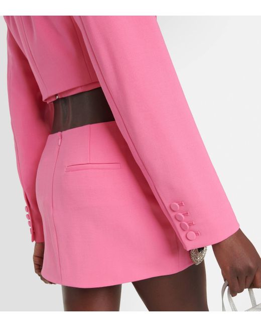 Area Pink Embellished Cropped Wool Blazer