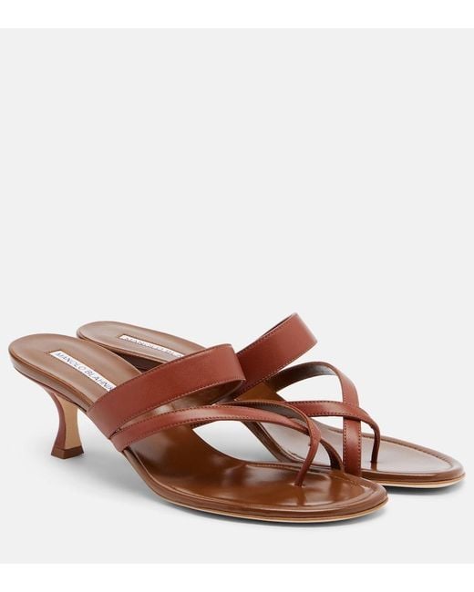 Manolo Blahnik Brown Susa Leather Thong Sandals