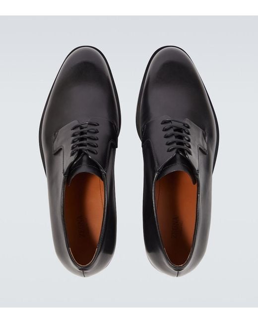 Zegna Black New Classic Flex Leather Derby Shoes for men