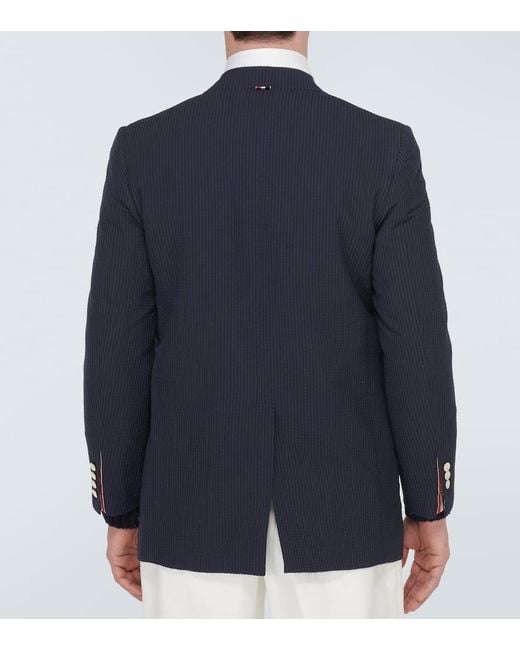 Thom Browne Blue Seersucker Wool Blazer for men