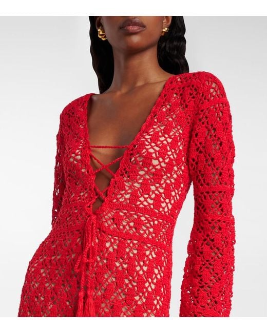 Anna Kosturova Red Bianca Crochet Cotton Minidress