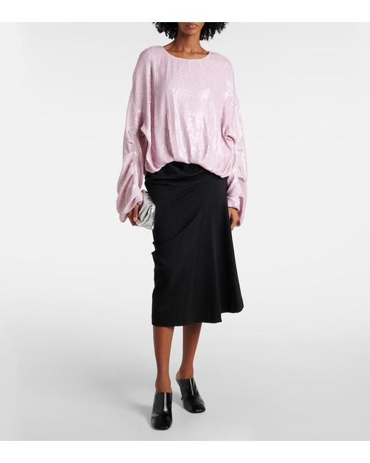 Dries Van Noten Pink Sequined Gathered Blouse