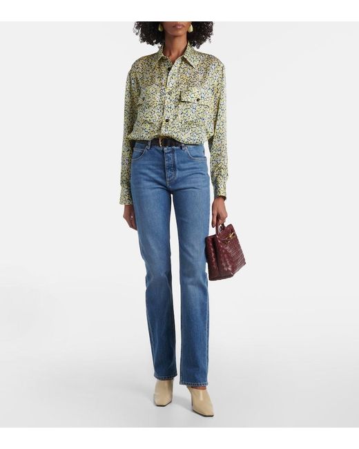 Bottega Veneta Green Daisy Floral Silk Charmeuse Shirt