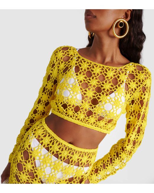 Anna Kosturova Yellow Bella Crochet Cotton Crop Top