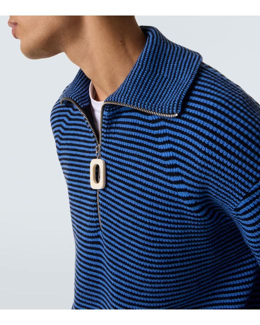 J.W. Anderson Blue Striped Half-Zip Sweater for men