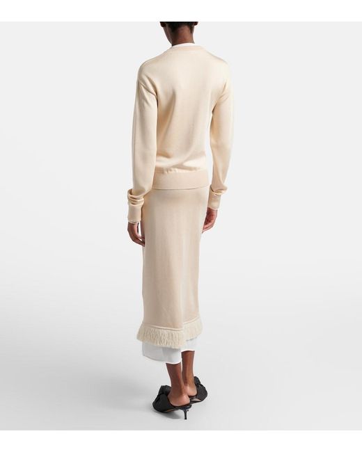 Bottega Veneta Natural Layered Knitted Silk Midi Skirt