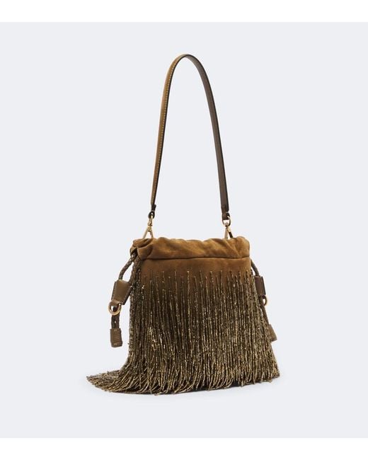 Etro Brown Kalispera Small Fringed Suede Shoulder Bag